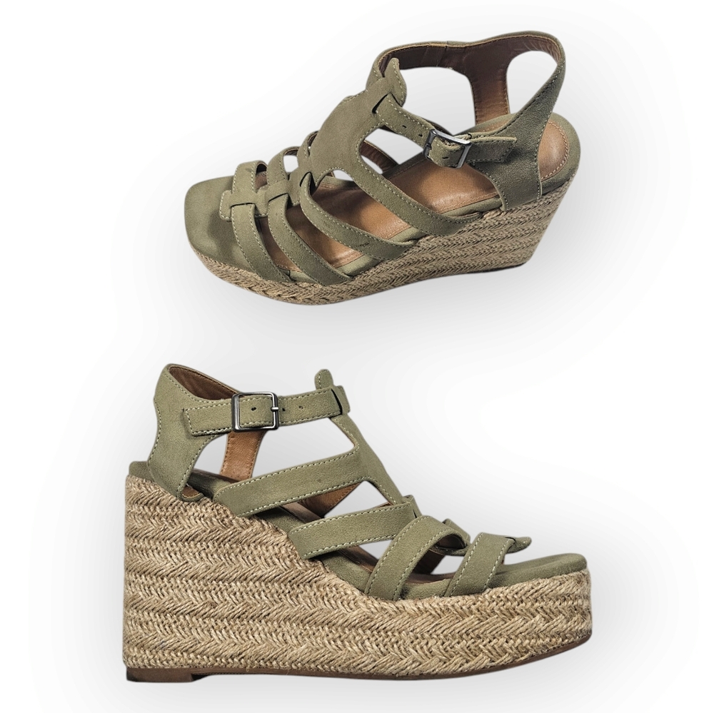 Report Light‎ Green Strappy Espadrille Wedge Shoes Women's Size 8.5